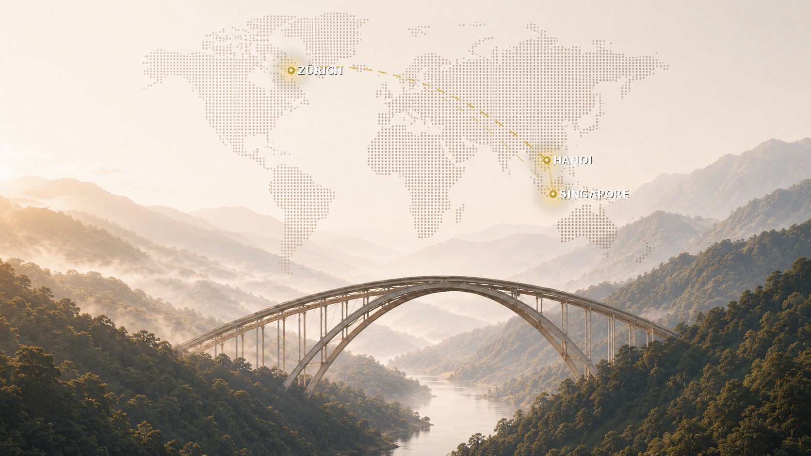 Brücke zwischen Europa und Asien mit Zürich, Hanoi und Singapore